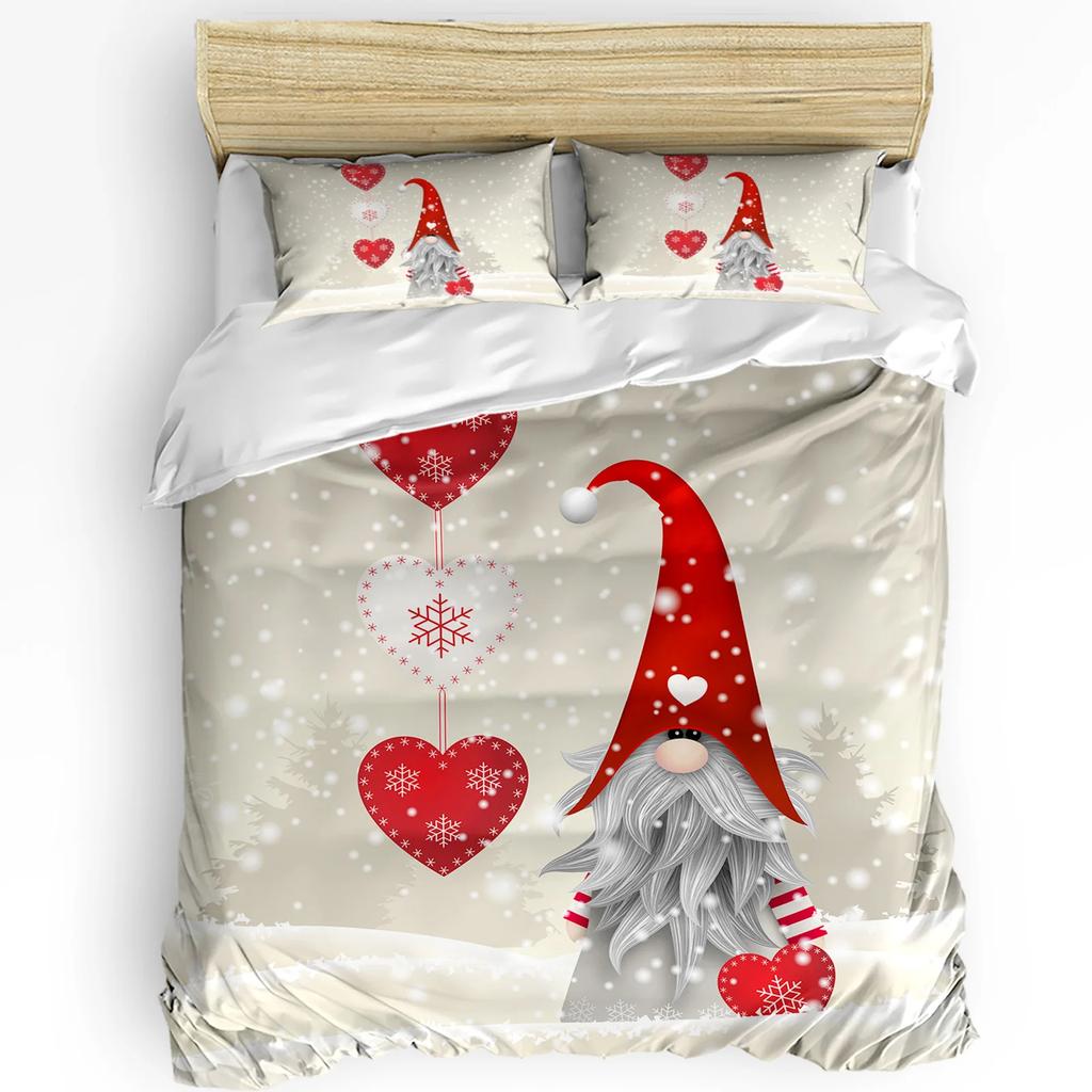 Christmas Snow Bedding Set Snowflakes Gnome Duvet Cover Set 3Pcs Bedding Set For Single/Twin/Full Size Christmas Decoration