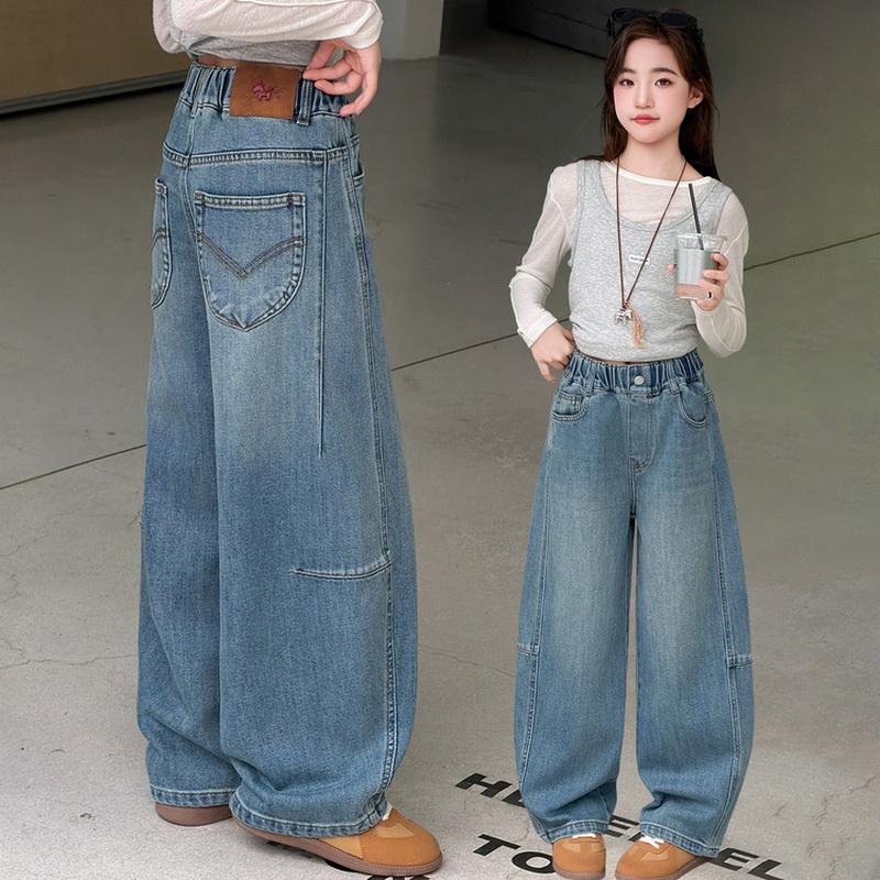 Children‘s Fashion Vintage Wide Leg Baggy Jeans for Teen Girls Casual Loose Straight Denim Pants Kids Spring Fall Trousers
