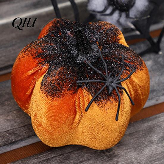 Retro Pumpkin Ornament Halloween Spider Ornaments, Spooky Tabletop Decoration, Holiday Showcase Decorations Glittering for Home Party Fall Decor Theme
