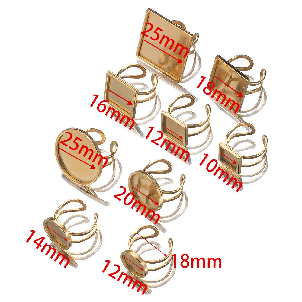 4 pièces/lot Bagues Ouvertes en Acier Inoxydable Supports Base Plate Vide Carré Rond Ovale Plateau Cabochon Résine Cadre Bijoux Fabrication