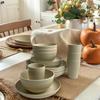 16Pcs Portable Cutlery Set Reusable Wheat Straw Dinnerware Suit Multi-Purpose Lightweight Dish Cup Bowl Set for Travel BBQ Use