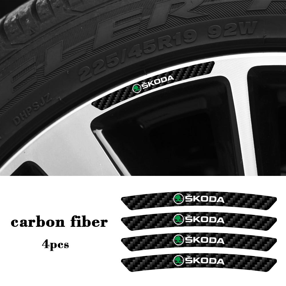 4Pcs Car Styling Carbon Fiber Curved Rims Sticker For Skoda Enyaq A7 Yeti Octavia Kodiaq Fabia Superb Rapid Kamiq Karoq Derivati