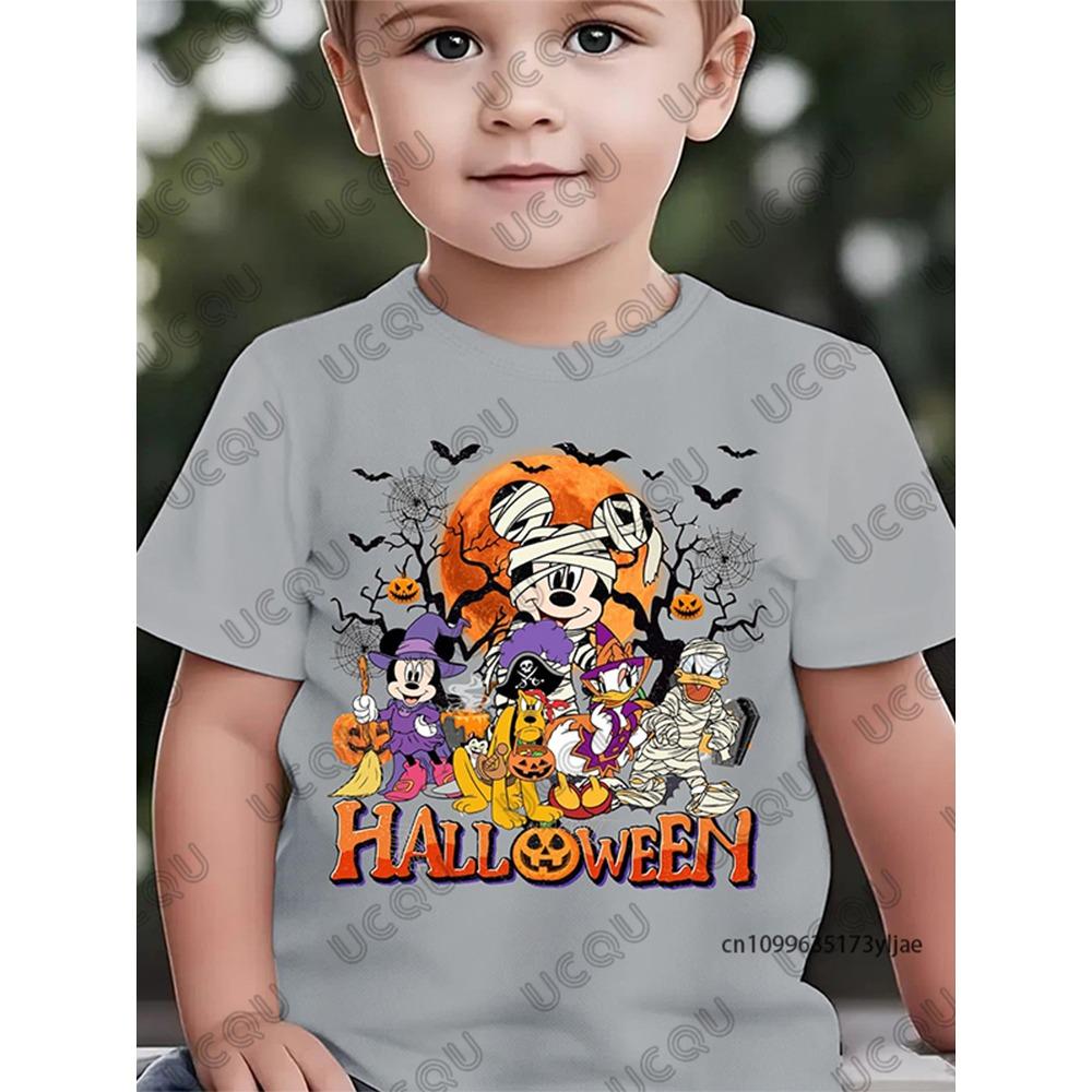Хелловін Disney Сімейний Принт Міккі Маус Дитяча Бавовняна Футболка Літні Футболки з Коротким Рукавом Повсякденний Вуличний Стиль Дитячі/Дорослі Топи