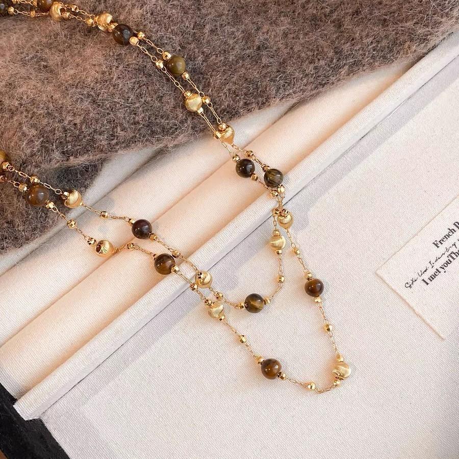 Tigers Eye Pendant Necklace For Women With Double Layer Design And Copper Material For Autumn Winter Fashion