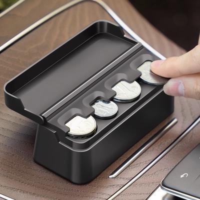 Schwarzer 4-Schlitz-Münzspender im Auto Münzhalter Sortierer Sammler mit Feder Mini Tragbar Aufbewahrungssichere Box für Geschäft Outdoor Auto