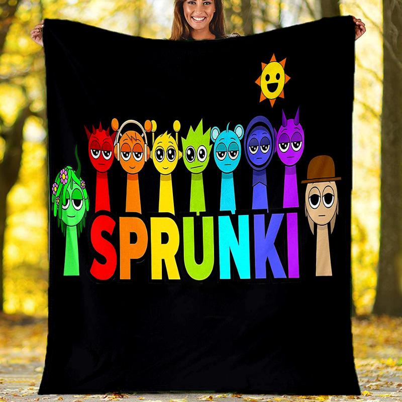 1pc SPRUNKI3 Theme Blanket - Digital Print, Polyester, Cozy for All Seasons, Perfect for Outdoor, Camping, and Travel