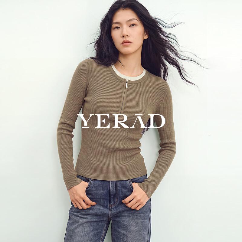 YERAD Women's Slim-Fit Mock-Layer Half-Zip Wool Knit Sweater