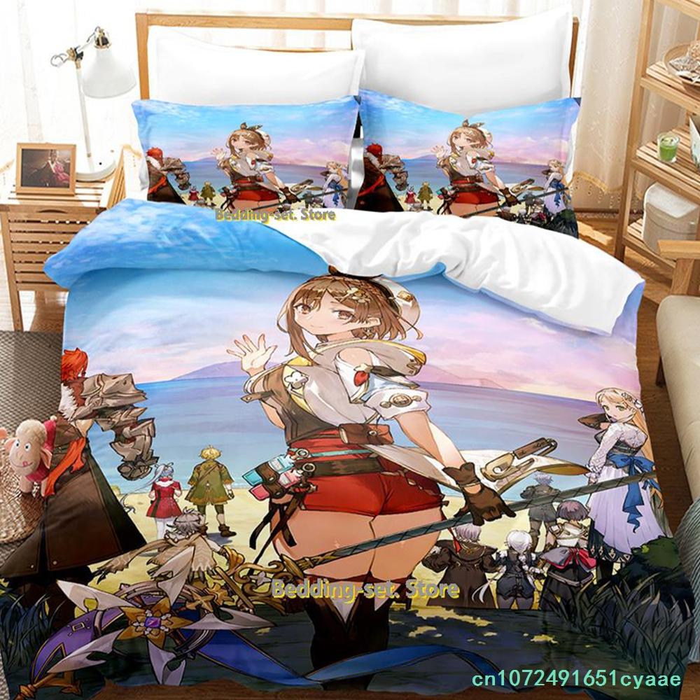 Kawaii Atelier Ryza Bettwäscheset Einzelbett Twin Full Queen King Size Bettset Erwachsene Kind Schlafzimmer Bettbezugsets Mädchen Anime Bett