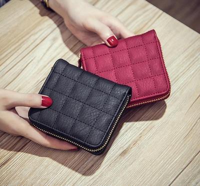 Women Short Wallets PU Leather Female Purse Plaid Cardholder Small Zipper Wallet