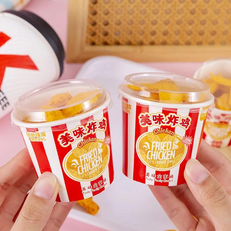 1 Bucket of Nine Creative Simulated Fried Chicken Bucket Eraser Set Drum Stick and Chicken Wing Eraser, Christmas Gift for Child