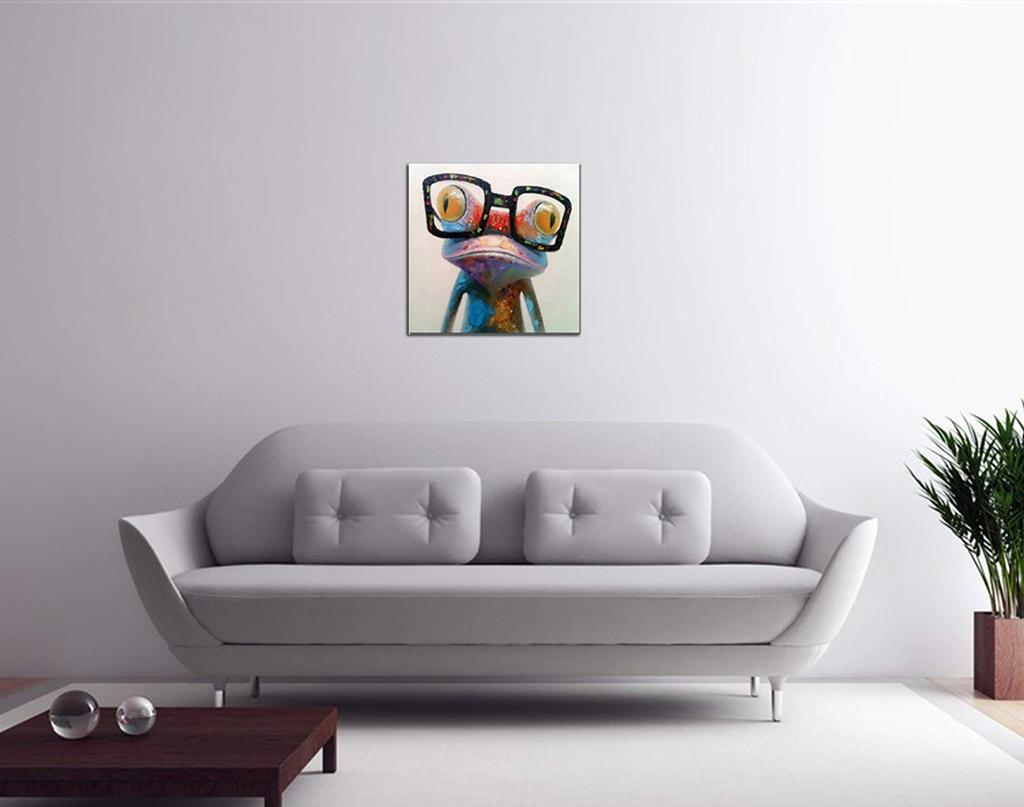 Fokenzary Handwritten Painting Wall Hanging Oil Painting Happy Glasses Frog Abstract Painting Modern Pop Art Perfect for Living Room and Bedroom