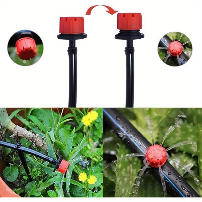 100 peças Kalolary Aspersores Ajustáveis para Irrigação por Gotejamento de 1/4 de Polegada - Emissores Drippers Anti-Entupimento de 4/7mm, Cor Vermelha e Preta Codificada por Cores f