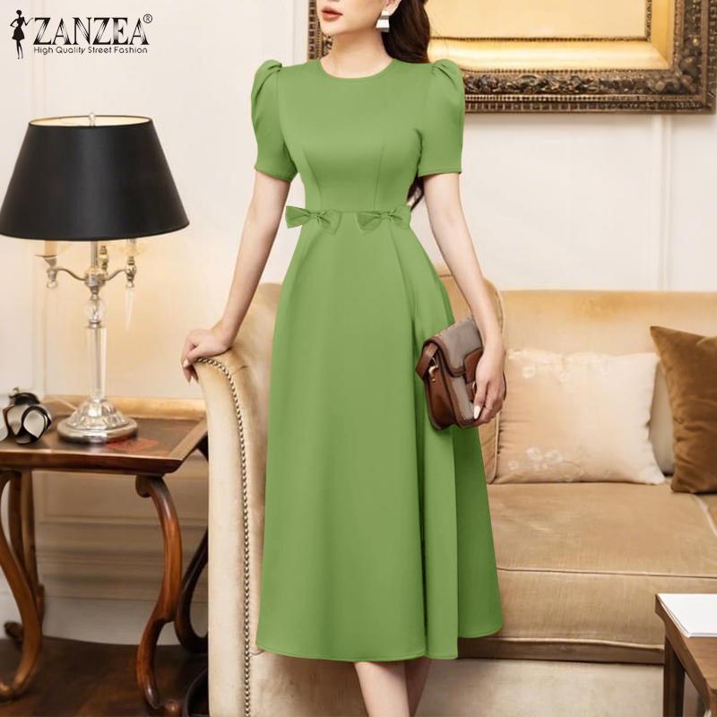 ZANZEA Women Casual Round Neck Solid Color Summer Short Sleeve Dress