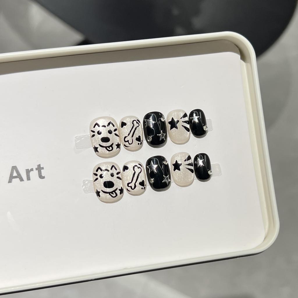 Hand-painted Cute Cartoon Cat Eye Nail Art Film Daily Short Wear Armor Pure Handmade