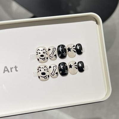 Hand-painted Cute Cartoon Cat Eye Nail Art Film Daily Short Wear Armor Pure Handmade