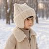 Ribbed Knit Knit Earflap Beanie Plush Lining Cat Ear Beanie New Plush Lined Hat  For Children