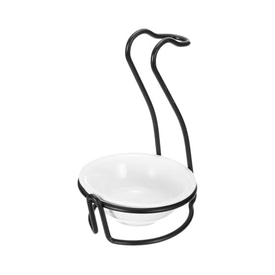Uxcell Spoon Rest Holder, Stainless Steel Upright Rack Set with Round Ceramic Bowl, Portable Spoon Rest for Kitchen, Home, Restaurant - Black, Bent