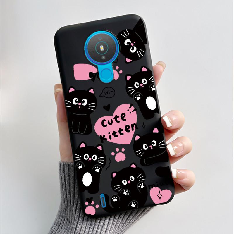 For Nokia 1.4 TA-1322 Nokia 3.4 TA-1288 TA-1285 TA-1283 Case Fashion Flower Painted Phone Casing Black Soft Silicone Back Cover