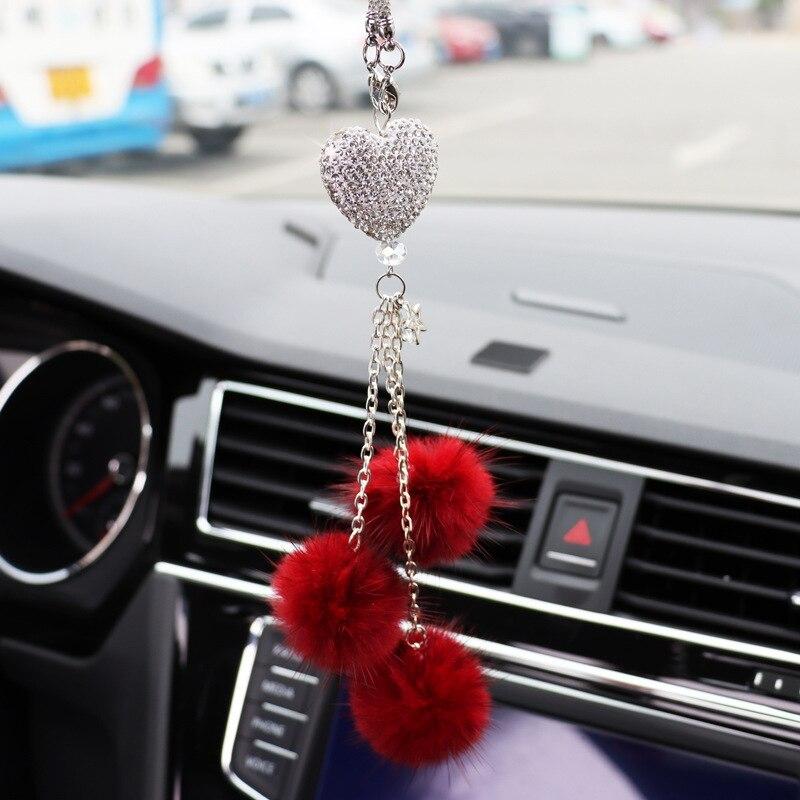 Cheap Bling Diamond Car Ornament,Car Rearview Mirror Crystal Heart