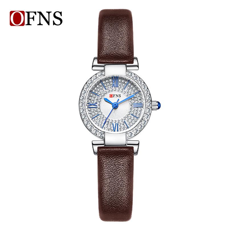 Oufanny Women's Retro Quartz Watch: Waterproof, Small Dial, Diamond Inlaid, Simple Design.