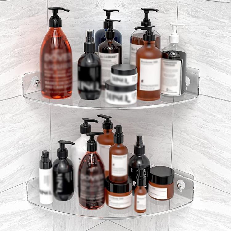 2 Pack Bathroom Corner Shelf Transparent Acrylic Wall Mount Floating Organizer