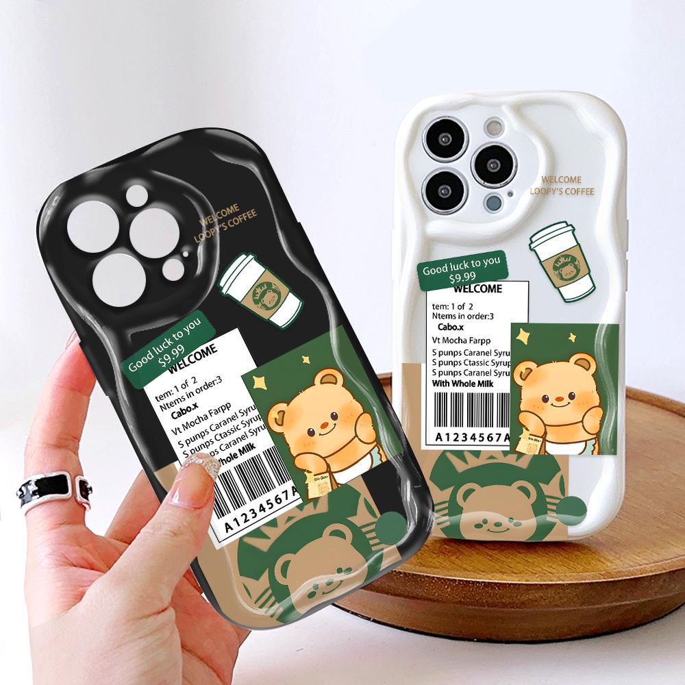 Kreslený vzor krémová textura pouzdro vlnitý okraj měkký silikonový kryt pouzdro na telefon pro iPhone Samsung Huawei Honor Xiaomi Redmi Infinix Tecno