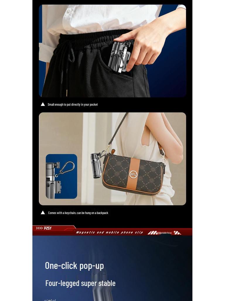 Compact 360° Rotating Selfie Stick with Bluetooth Remote for Live Streaming and Photography