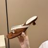 Summer New Soft Leather Square Toe Cat with Flip-flops Women Fashion Thin Belt Thin Heel Soft Sole Flip-flops