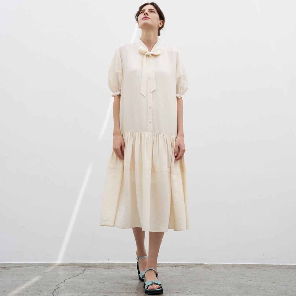 MITTE Ribbon Shirring Dress_Cream