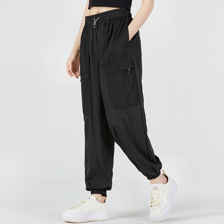 Puma Solid Color Drawstring Tapered Woven Sports Pants Women pants Black 537623-01