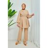 Women's Double Breasted Collar Belted Hijab Crepe Suit