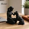 Minimalist Dog Human Sculpture 3D Printed Girl with Figurine, Squatting for Home Simple Artistic Animal Ornament Decor, Healing Pet Companion Desk And