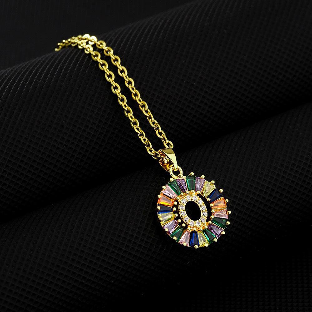 Xiyin Multicolor Zircon Copper Clavicle Chain Necklace with 26 Initial Pendants for Women