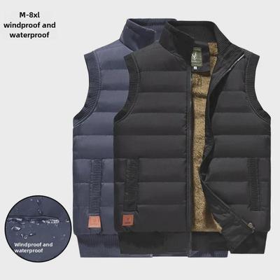 Gilet da uomo impermeabile con fodera in velluto e colletto alla coreana, antivento e caldo, vestibilità ampia, disponibili taglie forti