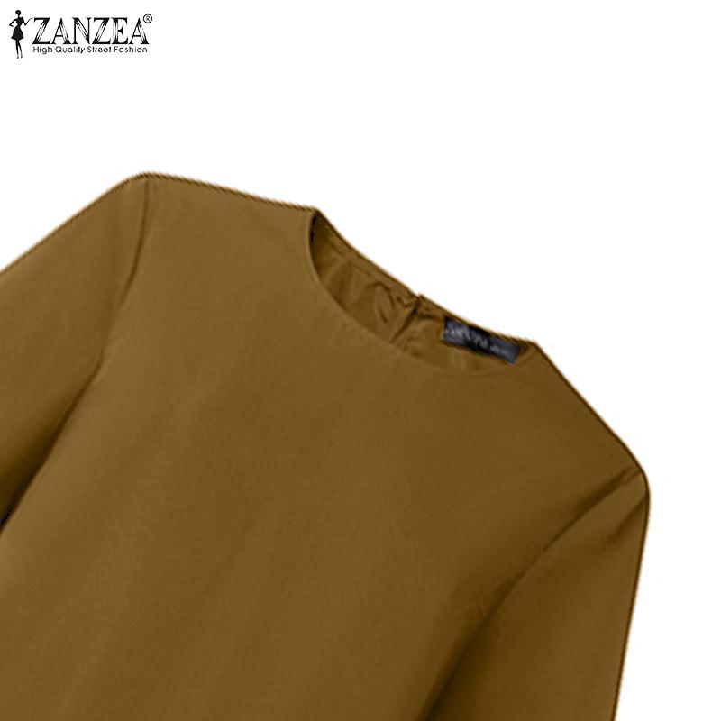 ZANZEA Women Casual Round Neck Solid Color Short Sleeve Long Dress