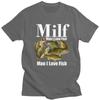 T-shirts Classiques Milf Man I Love Fish Hommes Femmes Manches Courtes Humour T-shirts de Pêche Hauts Graphiques Décontractés Coupe Ajustée Vêtements