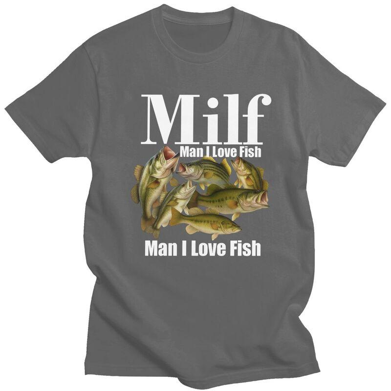 T-shirts Classiques Milf Man I Love Fish Hommes Femmes Manches Courtes Humour T-shirts de Pêche Hauts Graphiques Décontractés Coupe Ajustée Vêtements