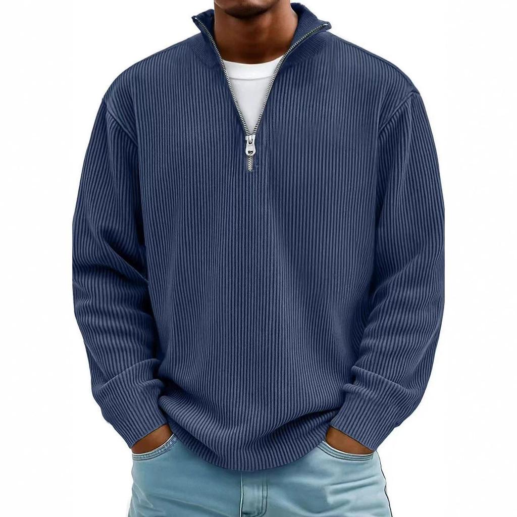 2025 Autumn Men's Casual Corduroy Polo Shirt with Stand-up Collar and Zipper
