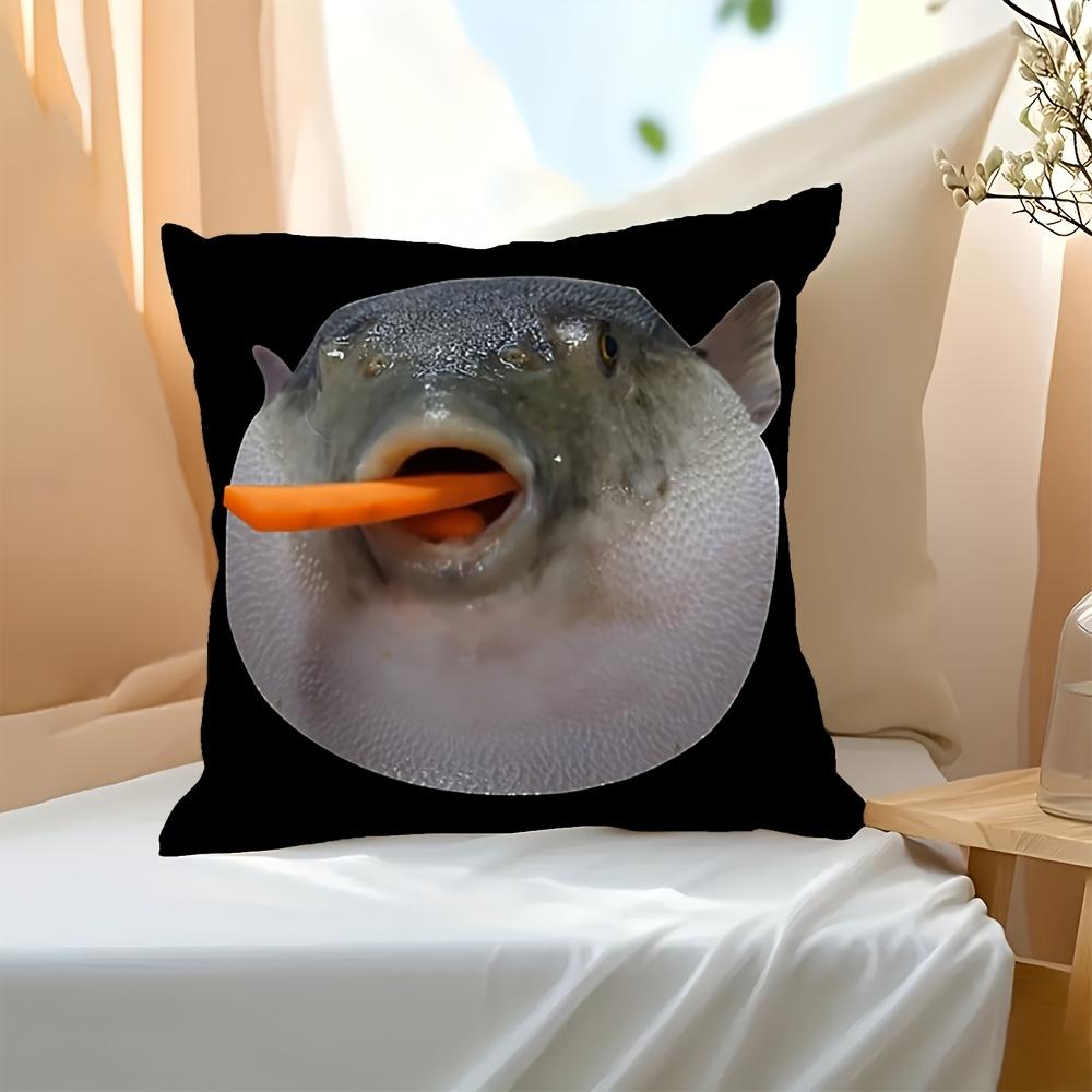 Doppelseitige zeitgenössische Kugelfisch-Meme-Weich-Kuschelkissenhülle für Bett, Sofa und Liegestuhl Heimdekoration