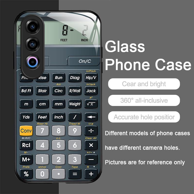 Funny Digital Calculator Pattern Tempered Glass Phone Case for OnePlus 13R 12 11 10 9 Nord CE4 3 2 Lite ACE2 ACE3 Pro Hard Cover