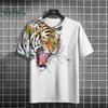 Summer Round Neck 3D Fierce Tiger Print Top Fashionable Casual Short Sleeved Men's T-shirts