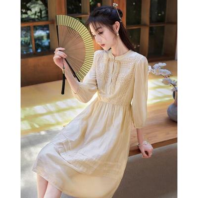 Si Shui Nian Hua Chinese Style Tencel A-Line Midi Dress