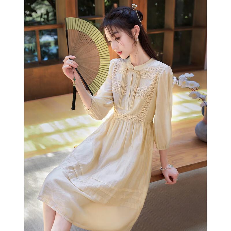 

Si Shui Nian Hua Chinese Style Tencel A-Line Midi Dress L