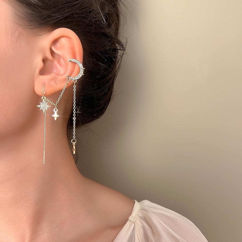 Geometric Zircon Tassel Ear Clips: Stylish No-Pierce Earrings for Women