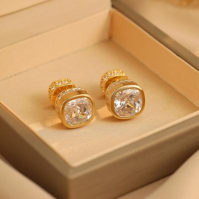 Boucles d'oreilles carrées en zircon rétro françaises pour femmes, boucles d'oreilles polyvalentes, légères, luxueuses et capables de porter deux fois