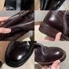 Grape mother has the same washed horse leather, European and American round head belt buckle, thick-soled medium and high knight boots, women's kne