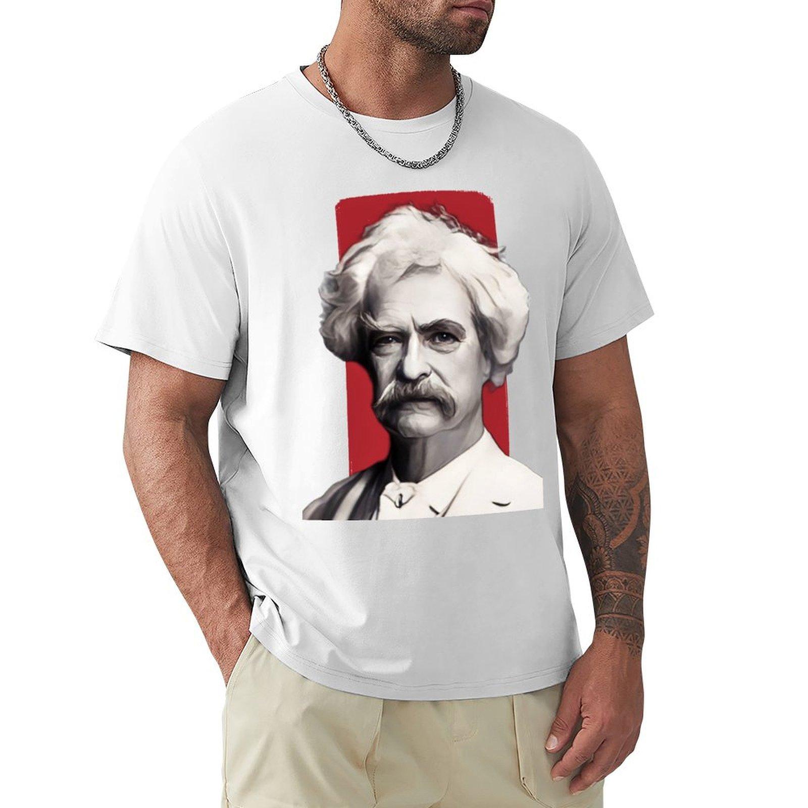 American Writer Mark Twain Illustration Tshirt Festival Casual Short Sleeve S