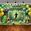 Green and blue football themed birthday decoration banner Backdrop, football field children birthday party photography Backdrop