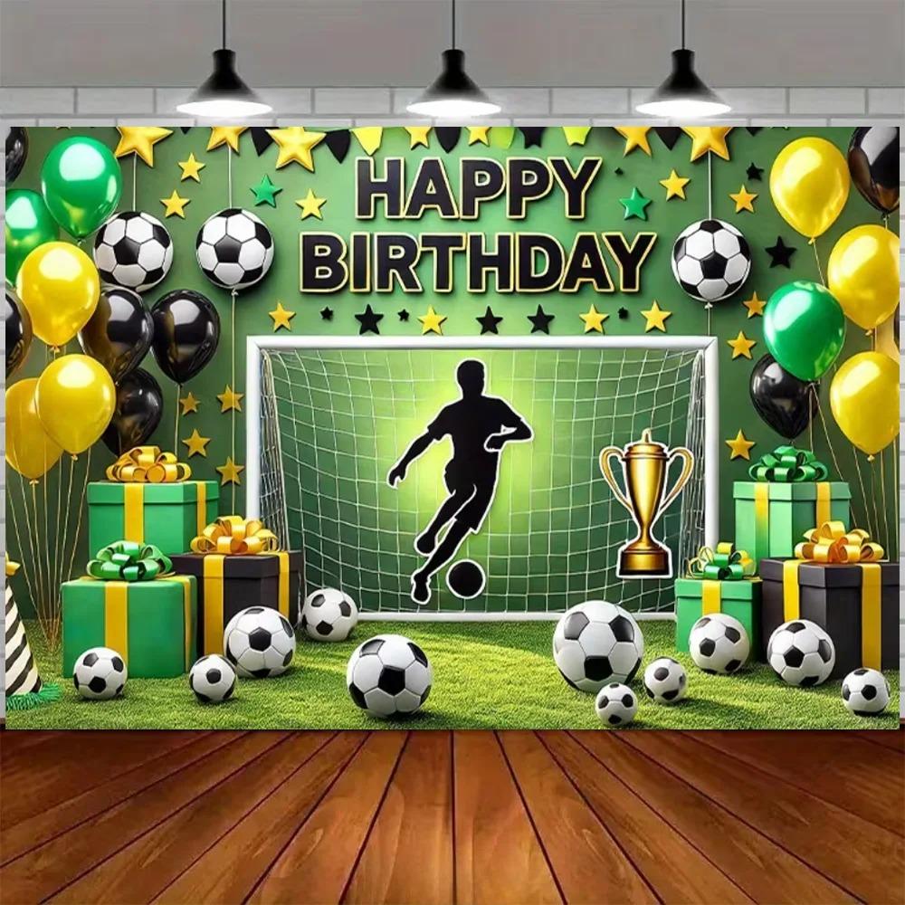 Green and blue football themed birthday decoration banner Backdrop, football field children birthday party photography Backdrop