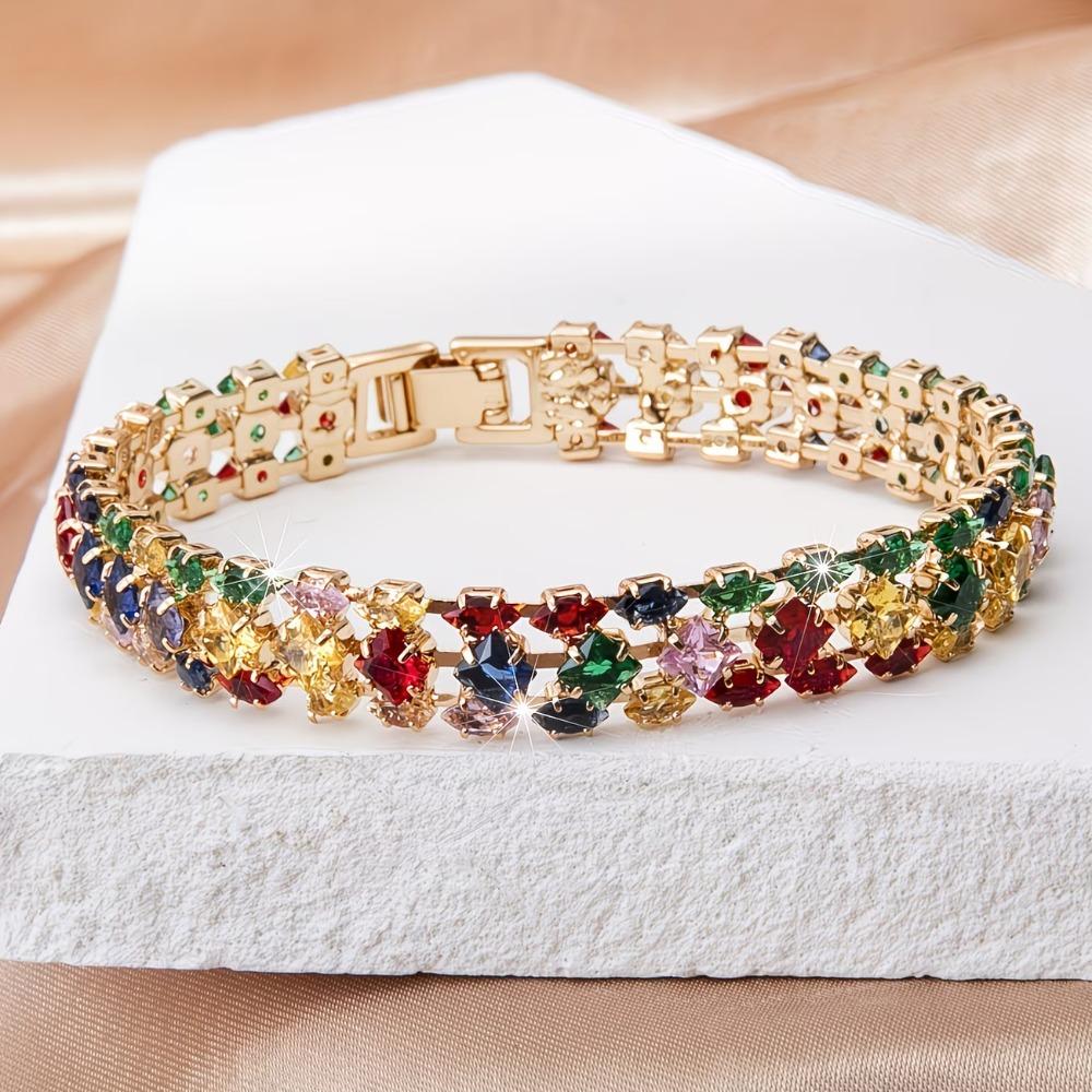 Full Stone Setting Cubic Zirconia Bracelet Gold Tone Party Jewelry Daily Wear 1pc